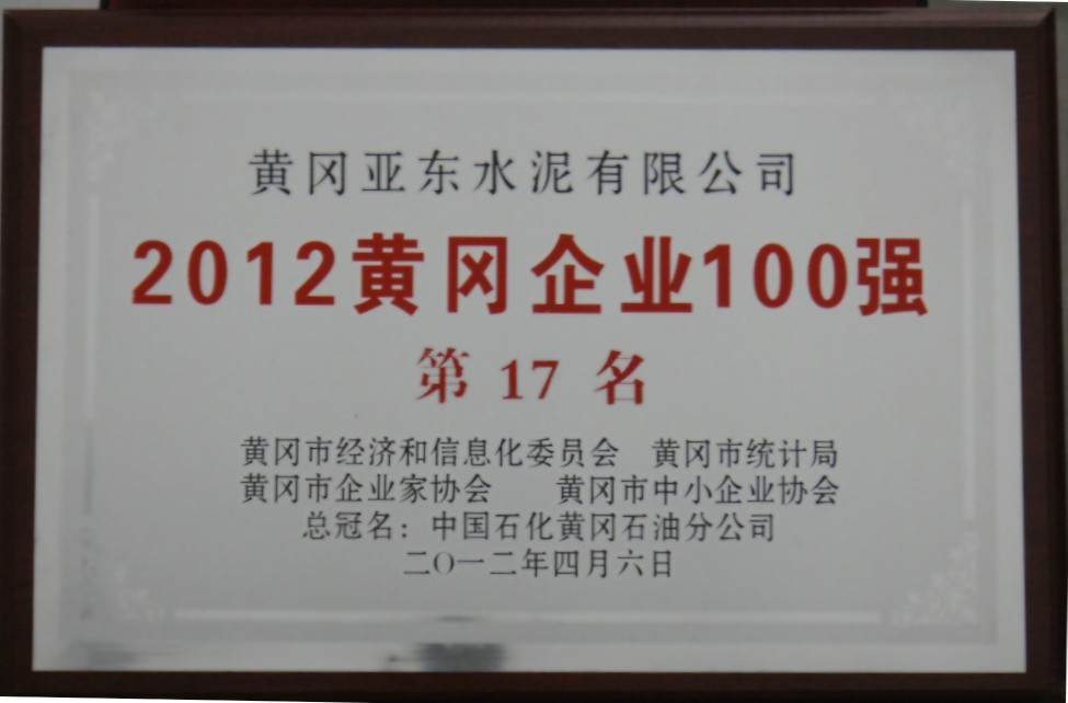 2012年黃岡企業(yè)100強（黃岡亞東）