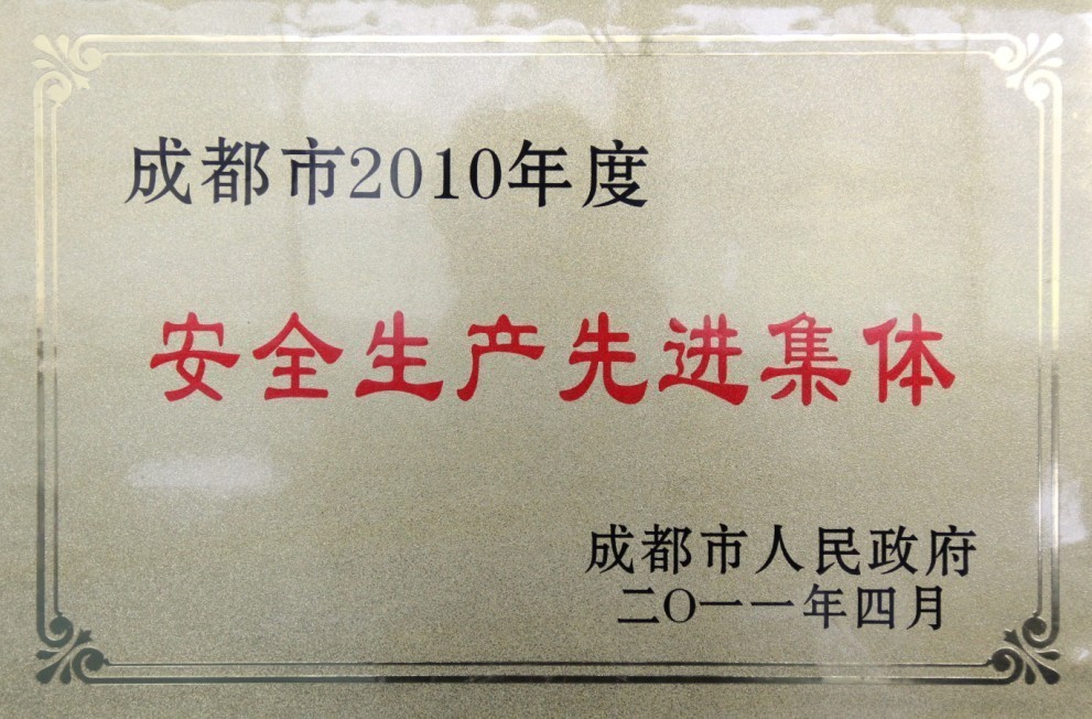 2010年度安全生產(chǎn)先進(jìn)集體（四川亞?wèn)|）