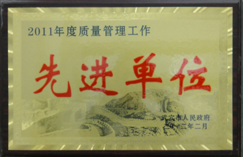 2011年度質(zhì)量管理工作先進單位（黃岡亞東）