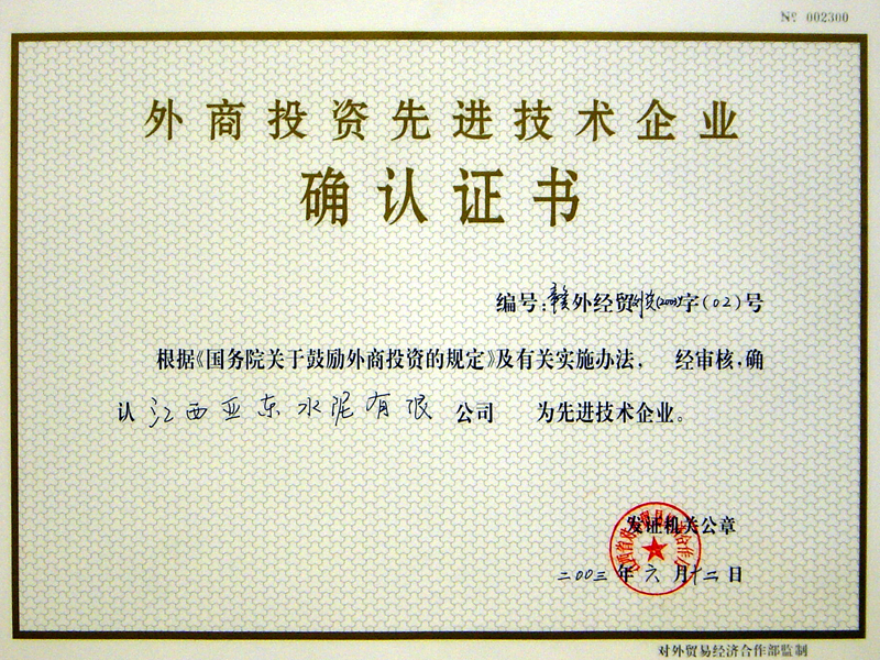 外商投資先進技術(shù)企業(yè)（江西亞東）